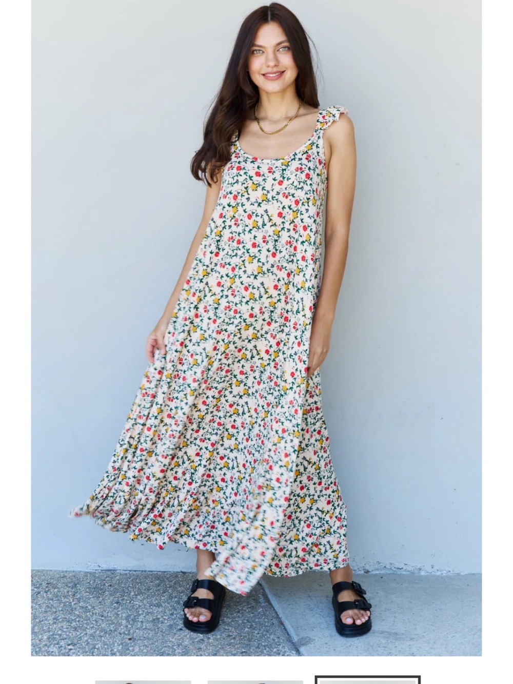 Ninexis Floral Ruffle-Strap Maxi Dress in Floral Print Size S